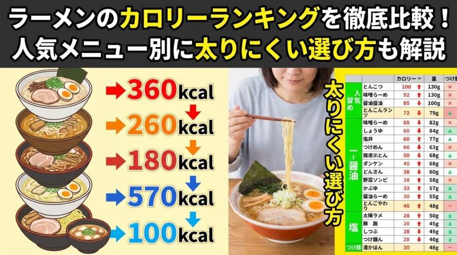 ラーメンのカロリーランキングを徹底比較！人気メニュー別に太りにくい選び方も解説